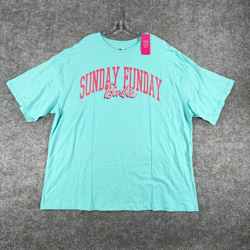 Barbie T Shirt Womens 1X Aqua Cotton Sunday Funday Oversized Doll Pool Ring